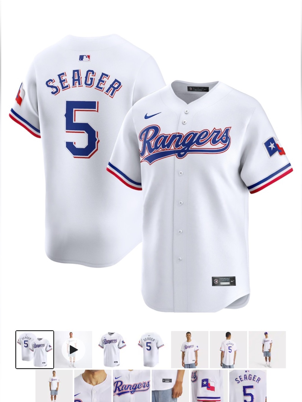 Men's Texas Rangers Corey Seager Nike White Home Limited Player Jersey